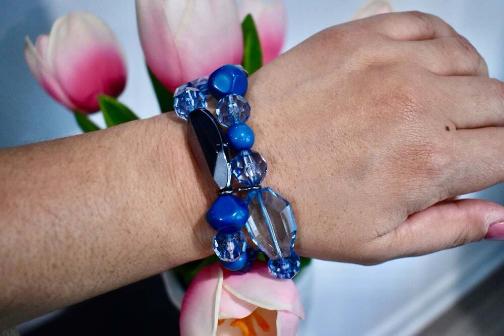 Paparazzi Jewelry Blue Multi-Shape Glass and Faceted Bead Stretch Bracelet